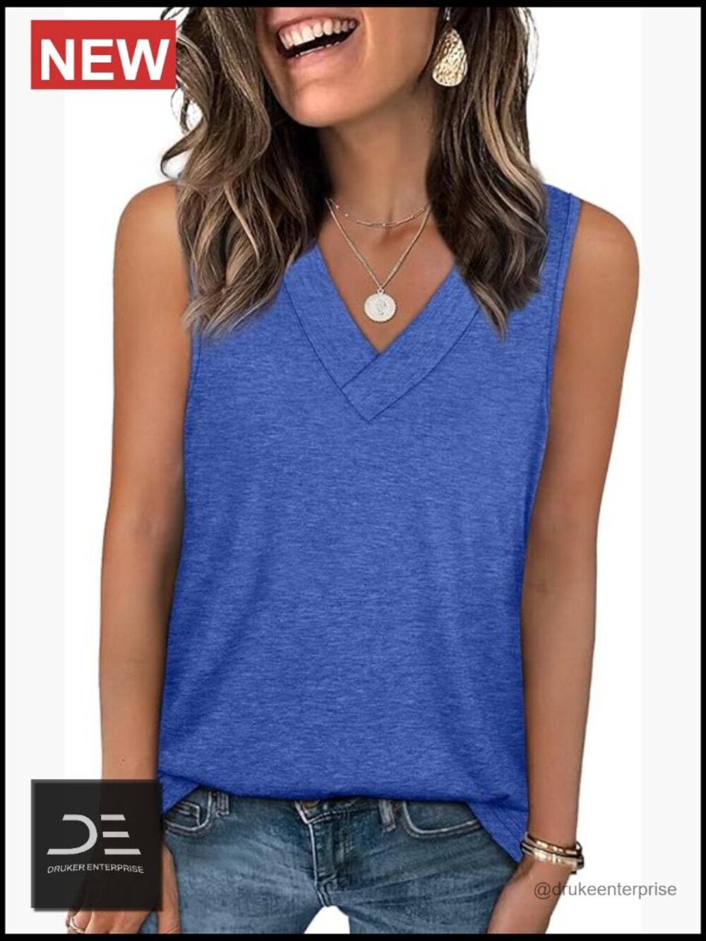 Women's V Neck Sleeveless Basic Tank Top Summer Casual